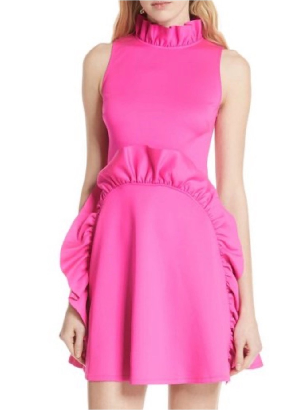 Ted Baker Sleeveless Hot Pink Ruffle Trim Fit & Flare Dress